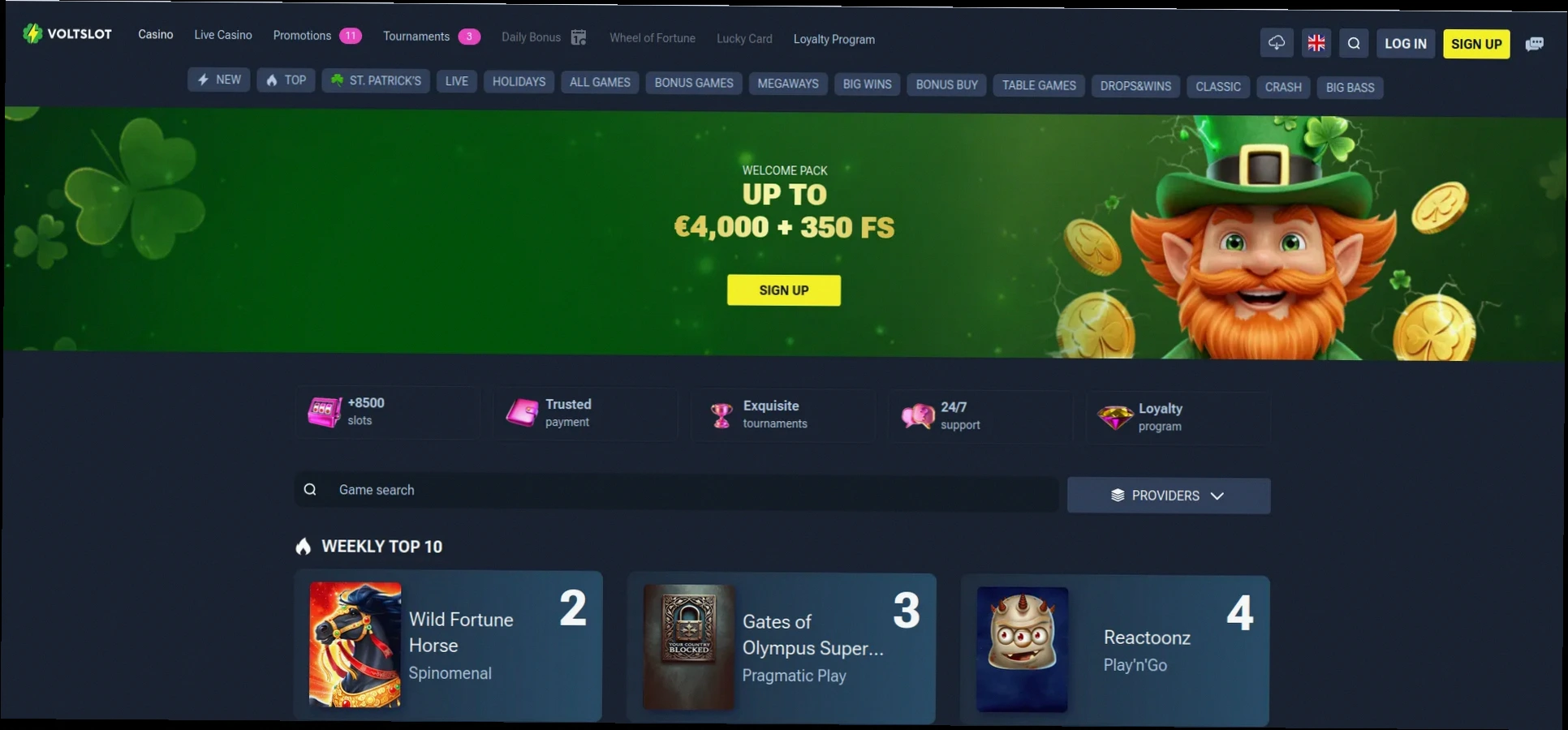 Voltslot casino welkomstbonus tot €1.000 + 250 gratis spins